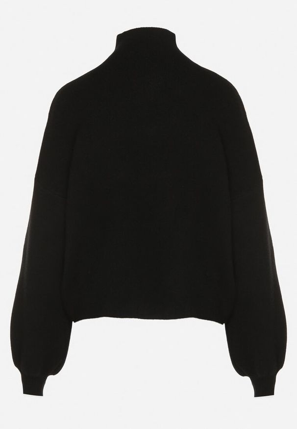 Born2be - Czarny Golf z Bufiastymi Rękawami Wedelia. Okazja: na co dzień. Typ kołnierza: golf. Kolor: czarny. Materiał: jeans. Styl: klasyczny, casual, elegancki