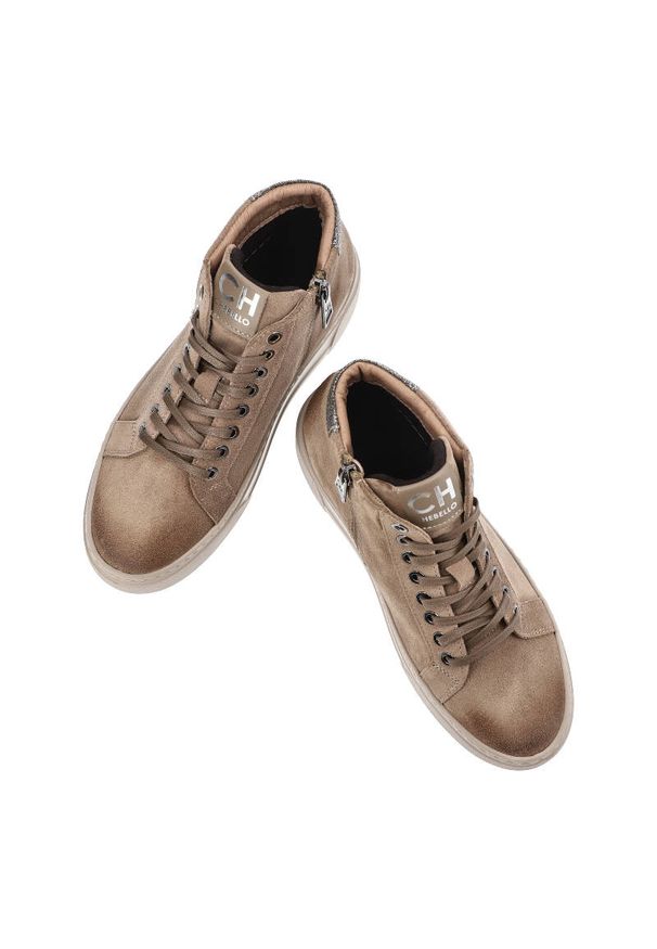 Brązowe Sneakersy CheBello Stylowe Skórzane Buty Damskie. Kolor: brązowy. Materiał: skóra. Szerokość cholewki: normalna. Styl: elegancki