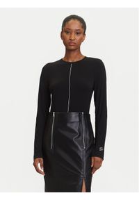 Karl Lagerfeld - KARL LAGERFELD Bluzka A3W17007 Czarny Slim Fit. Typ kołnierza: dekolt w karo. Kolor: czarny. Materiał: wiskoza