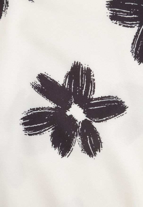 Born2be - Czarno-Kremowe Spodnie o Szerokim Kroju z Wysokim Stanem w Kwiaty Ozdobione Wiązaniem Neatea. Okazja: do pracy, na co dzień. Stan: podwyższony. Kolor: beżowy. Wzór: aplikacja, kwiaty. Styl: casual