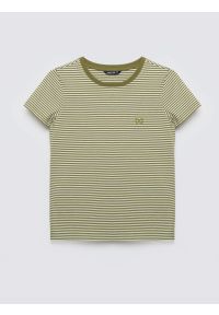 Big-Star - Koszulka damska w paski z haftem khaki Zenaisa 301. Okazja: na co dzień. Kolor: zielony. Materiał: dzianina, jeans, materiał. Długość rękawa: krótki rękaw. Długość: krótkie. Wzór: haft, paski. Styl: casual, elegancki, retro, klasyczny #8