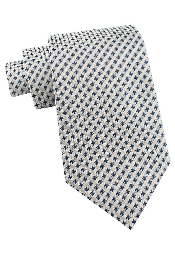 Krawat Męski - Angelo di Monti - Drobna Krateczna, Odcień Beżu i Granat. Kolor: wielokolorowy. Materiał: tkanina. Styl: elegancki, wizytowy