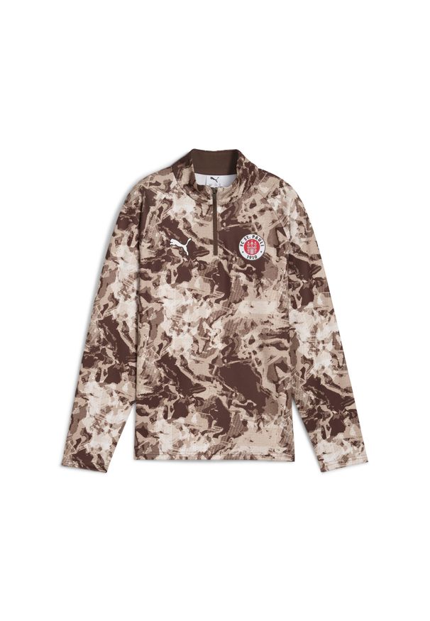 Puma - Młodzieżowa bluza przedmeczowa FC St. Pauli z zamkiem 1/4 PUMA. Kolor: wielokolorowy, biały, brązowy. Sport: piłka nożna