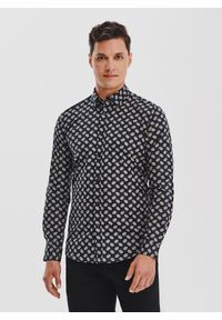 Pako Lorente - PAKO LORENTE – Czarna koszula w kwiaty. Kolor: niebieski, czarny. Materiał: bawełna, elastan. Długość rękawa: długi rękaw. Długość: długie. Wzór: kwiaty #1