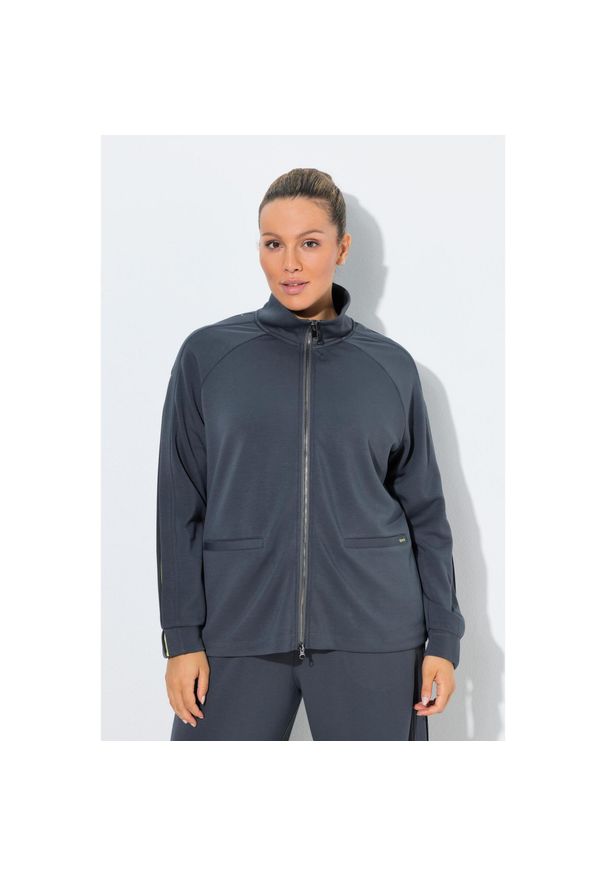 ULLA POPKEN - Damskie Bluza rozpinana chłodząca stójka długi rękaw. Typ kołnierza: kołnierzyk stójkowy. Kolekcja: plus size. Kolor: szary, wielokolorowy, fioletowy. Materiał: poliester, wiskoza, elastan, materiał. Długość rękawa: długi rękaw. Długość: długie. Sport: joga i pilates