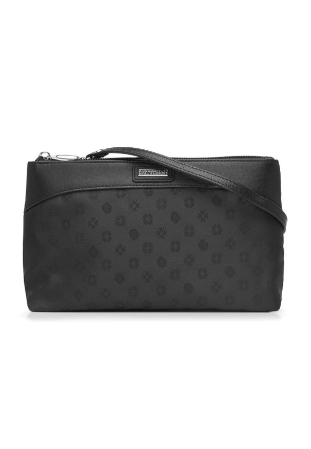 Wittchen - Torebka crossbody z żakardu z monogramem i skóry. Kolor: czarny. Materiał: skórzane. Styl: elegancki