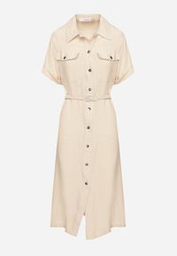 Born2be - Beżowa Wiskozowa Sukienka o Koszulowym Kroju z Paskiem Nelavyn. Okazja: do pracy, na co dzień. Kolor: beżowy. Materiał: wiskoza. Długość rękawa: krótki rękaw. Typ sukienki: koszulowe. Styl: casual, elegancki #4