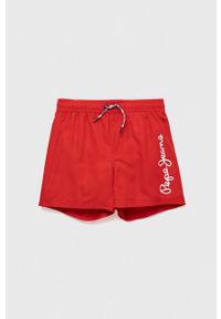 Pepe Jeans szorty kąpielowe dziecięce kolor czerwony z nadrukiem. Kolor: czerwony. Materiał: tkanina. Wzór: nadruk #1