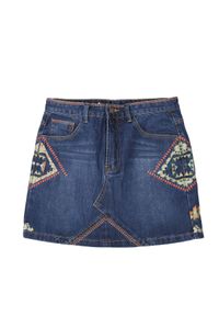 TROLL - Mini spódniczka jeansowa damska, haftowana. Okazja: na co dzień. Kolor: niebieski. Materiał: jeans. Długość: krótkie. Wzór: haft. Sezon: wiosna, lato. Styl: casual #6