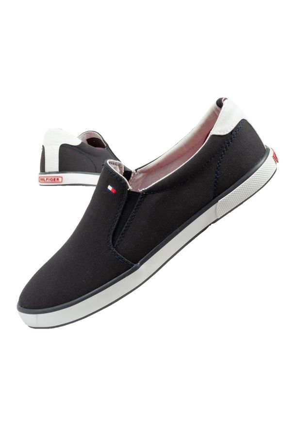 TOMMY HILFIGER - Buty sportowe trampki do chodzenia wsuwane męskie Tommy Hilfiger. Zapięcie: bez zapięcia. Kolor: niebieski. Sport: turystyka piesza