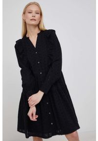 Y.A.S sukienka bawełniana kolor czarny mini rozkloszowana. Kolor: czarny. Materiał: bawełna. Długość rękawa: długi rękaw. Typ sukienki: rozkloszowane. Długość: mini