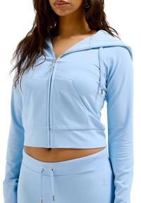 Juicy Couture - JUICY COUTURE Błękitna bluza damska Single Jersey Ola Hoodie, Rozmiar XL. Kolor: niebieski. Materiał: jersey