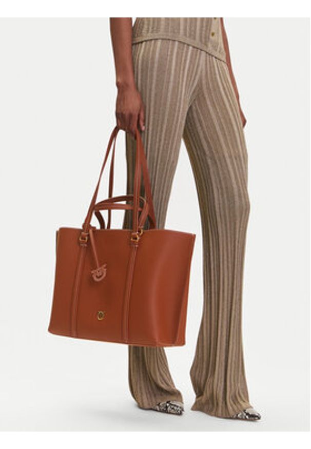Pinko - PINKO Torebka Carrie Shopper Big PE 25 PLTT 102832 A1LF Brązowy. Kolor: brązowy. Materiał: skórzane