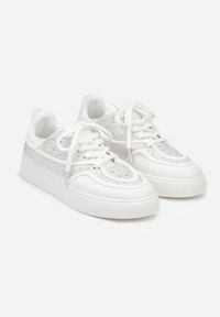 Born2be - Białe Sneakersy na Grubej Podeszwie z Cyrkoniami Catith. Okazja: na co dzień. Kolor: biały. Materiał: jeans #5