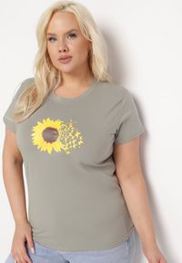 Born2be - Miętowy Bawełniany T-shirt z Nadrukiem na Przodzie Galamella. Kolor: miętowy. Materiał: bawełna. Wzór: nadruk