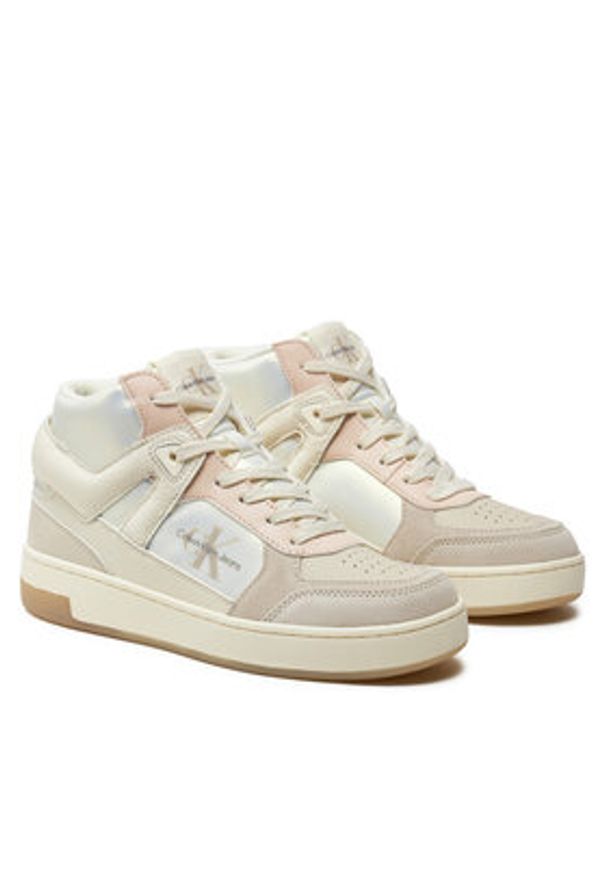 Calvin Klein Jeans Sneakersy Basket Cupsole High Mix Ml Mtr YW0YW01489 Biały. Kolor: biały. Materiał: skóra
