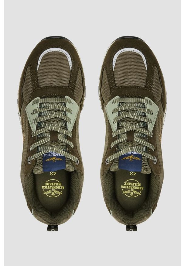 Aeronautica Militare - AERONAUTICA MILITARE Zielone męskie sneakersy F-35A, Rozmiar 41. Kolor: zielony. Materiał: tkanina, zamsz. Wzór: moro, napisy, haft