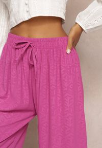 Renee - Ciemnofioletowe Szerokie Spodnie z Gumką w Pasie Eliketa. Kolor: fioletowy. Materiał: tkanina. Wzór: gładki #3