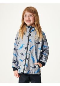 UNUO - Kurtka softshellowa dziecięca z polarem Basic, szary, wieloryby. Kolor: szary. Materiał: polar. Sezon: wiosna, jesień. Styl: sportowy