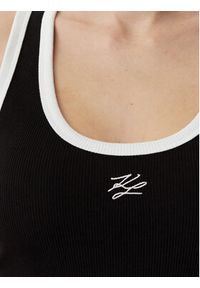 Karl Lagerfeld - KARL LAGERFELD Top B2W17003 Czarny Slim Fit. Typ kołnierza: dekolt w karo. Kolor: czarny. Materiał: bawełna #3