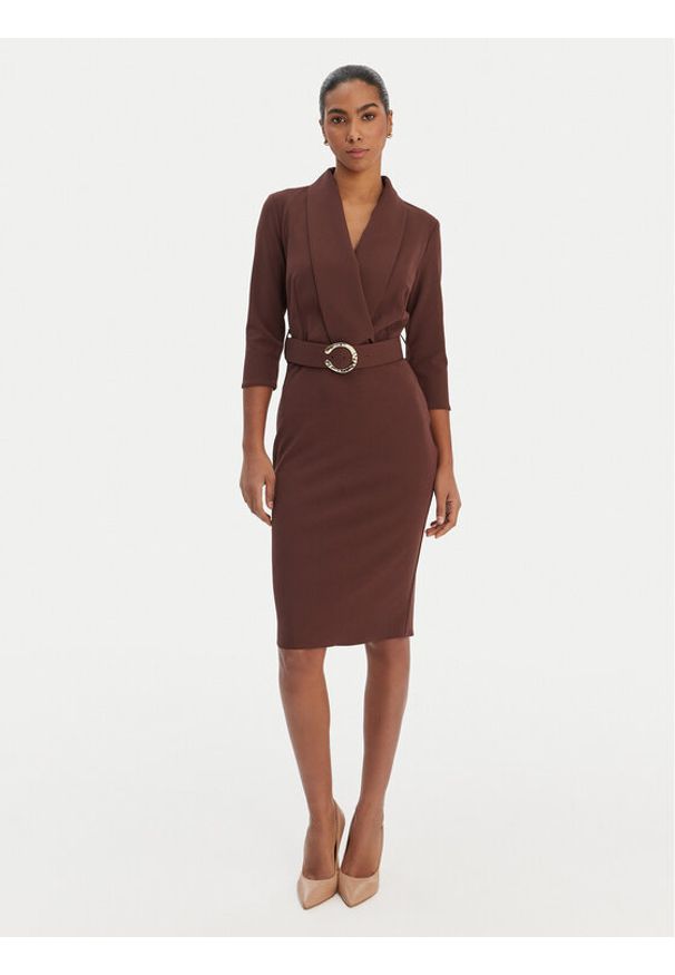 Rinascimento Sukienka koktajlowa CFC0126777003 Brązowy Slim Fit. Kolor: brązowy. Materiał: syntetyk. Styl: wizytowy