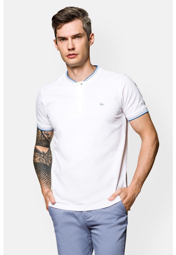Lancerto - Koszulka Polo Bawełniana Biała Damian. Typ kołnierza: polo. Kolor: biały. Materiał: bawełna