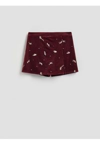 Reserved - Spódnico-szorty z cekinami - burgundowy. Kolor: czerwony. Materiał: welur #1
