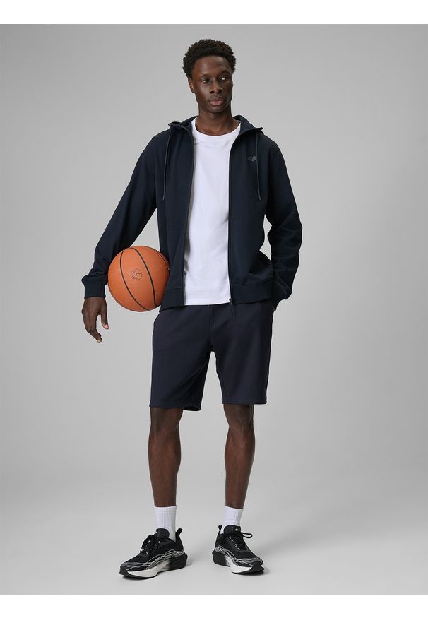 4f - 4F Bluza dresowa regular z kapturem męska - granatowa XL. Okazja: na co dzień. Typ kołnierza: kaptur. Kolor: niebieski. Materiał: dresówka. Styl: casual, sportowy