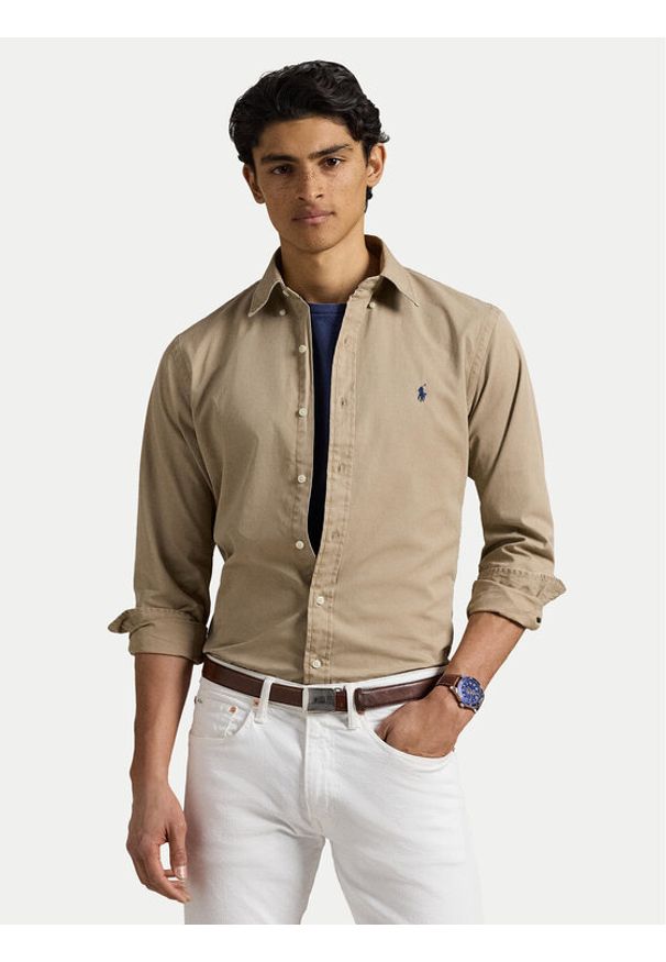 Polo Ralph Lauren Koszula 710937993011 Beżowy Custom Fit. Typ kołnierza: polo. Kolor: beżowy. Materiał: bawełna