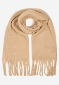Born2be - Beżowy Szalik z Ozdobnymi Frędzlami Esariana. Okazja: na co dzień. Kolor: beżowy. Wzór: aplikacja. Styl: casual, klasyczny #4