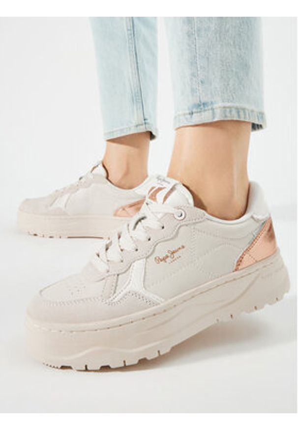 Pepe Jeans Sneakersy Kore Sun W PLS00009 Écru. Materiał: skóra