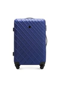 Wittchen - Średnia walizka z ABS-u w ukośną kratkę granatowa. Kolor: niebieski. Materiał: guma. Wzór: kratka