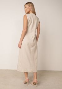 Born2be - Jasnobeżowa Elegancka Sukienka z Wiskozą i Lnem Zdobiona Paskiem z Aplikacją Pimeine. Okazja: do pracy, na co dzień. Kolor: beżowy. Materiał: wiskoza, len. Wzór: aplikacja. Sezon: lato. Typ sukienki: proste. Styl: elegancki #4