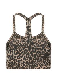 Sportowa biustonosz damski z nadrukiem Athlecia Bloom V2. Kolor: wielokolorowy, niebieski, brązowy. Wzór: nadruk #2