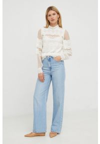 TwinSet - Twinset bluzka damska kolor beżowy z aplikacją. Okazja: na co dzień. Kolor: beżowy. Materiał: materiał. Długość rękawa: na ramiączkach. Długość: długie. Wzór: aplikacja. Styl: casual #3