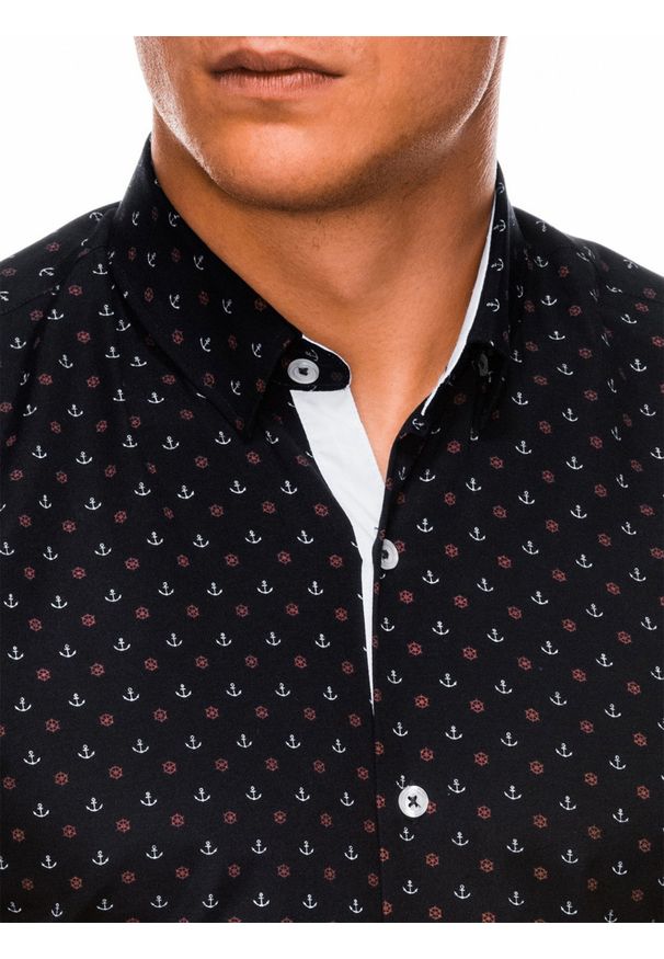 Ombre Clothing - Koszula męska w drobny wzór REGULAR FIT K314 - czarna - XXL. Okazja: do pracy, na spotkanie biznesowe. Kolor: czarny. Materiał: bawełna, poliester. Styl: klasyczny, biznesowy