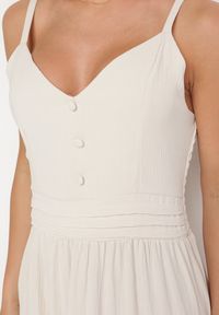 Born2be - Jasnobeżowa Sukienka na Regulowanych Ramiączkach z Gumką w Pasie Ebisina. Okazja: na co dzień. Kolor: beżowy. Długość rękawa: na ramiączkach. Sezon: lato. Styl: elegancki, casual #3