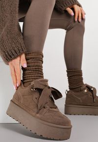 Born2be - Brązowe Sneakersy Vices w Stylu Śniegowców na Platformie z Ozdobnym Futerkiem Nalirea. Okazja: na co dzień, na spacer. Kolor: brązowy. Materiał: futro. Obcas: na platformie. Sport: turystyka piesza #9