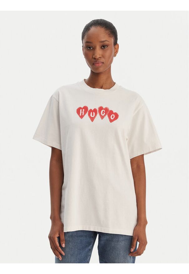 Hugo - HUGO T-Shirt Vintage 50561164 Beżowy Relaxed Fit. Kolor: beżowy. Materiał: bawełna. Styl: vintage