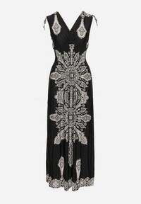 Born2be - Czarna Sukienka w Stylu Boho z Gumką w Pasie i Troczkami na Ramionach Aretava. Okazja: na co dzień. Typ kołnierza: dekolt w łódkę, dekolt w serek. Kolor: czarny. Typ sukienki: proste. Styl: boho #7