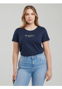 Big-Star - Koszulka damska z kontrastowym wykoŅczeniem granatowa Bessa 403. Kolor: niebieski. Materiał: dzianina, jeans. Wzór: nadruk. Styl: sportowy, retro, klasyczny