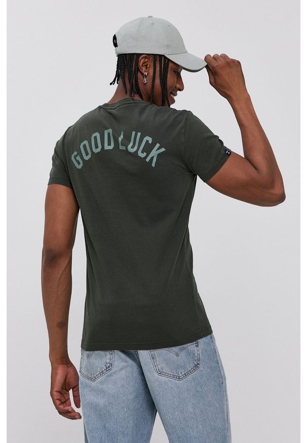 Superdry - T-shirt bawełniany. Kolor: zielony. Materiał: bawełna. Wzór: nadruk