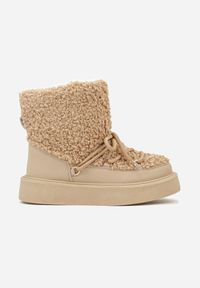 Renee - Ciemnobeżowe Śniegowce z Futerkiem Typu Teddy Allere. Okazja: na co dzień. Kolor: beżowy. Materiał: futro. Sezon: zima. Styl: casual #5