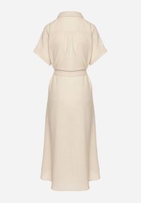 Born2be - Beżowa Sukienka z Wiskozy o Koszulowym Kroju z Wiązanym Paskiem Danisna. Okazja: na co dzień. Kolor: beżowy. Materiał: wiskoza. Długość rękawa: krótki rękaw. Wzór: aplikacja. Typ sukienki: koszulowe. Styl: elegancki, casual, klasyczny. Długość: midi #5