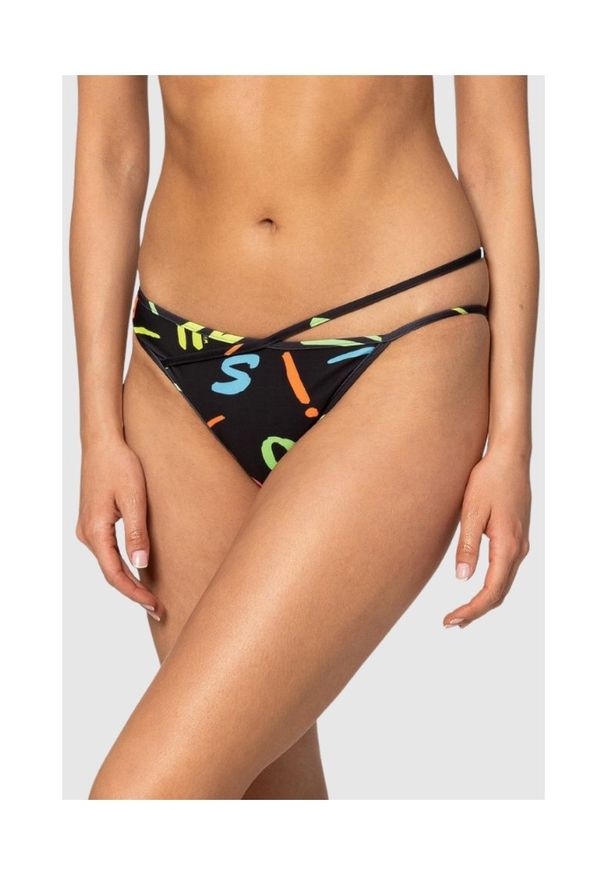 MOSCHINO Czarny dół od bikini w neonowe litery, Rozmiar XS. Kolor: czarny