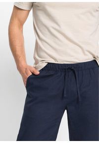 bonprix - Spodnie z gumką w talii z przewiewnej mieszanki lnu, straight. Kolor: niebieski. Materiał: materiał, len. Sezon: lato #3