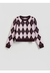 Reserved - Sweter w romby - wielobarwny. Materiał: wełna, dzianina