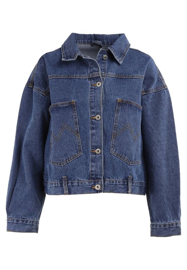 Born2be - Niebieska Kurtka Jeansowa Platylus. Typ kołnierza: kaptur. Kolor: niebieski. Materiał: jeans. Długość: długie. Wzór: aplikacja. Styl: sportowy