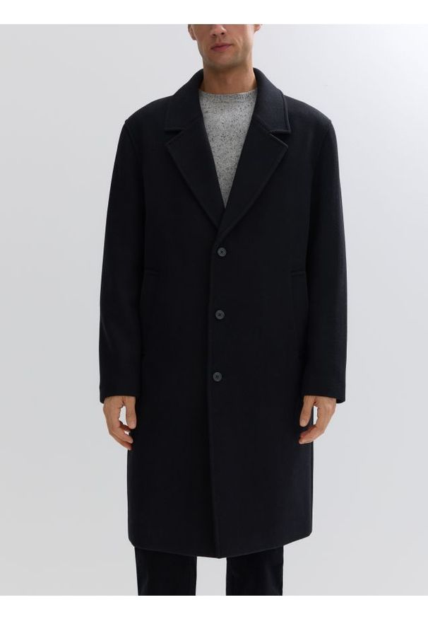 Reserved - Płaszcz z wełną - czarny. Kolor: czarny. Materiał: wełna