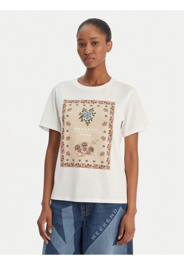 Weekend Max Mara T-Shirt Pantera 2615971032 Biały Regular Fit. Kolor: biały. Materiał: bawełna. Wzór: motyw zwierzęcy